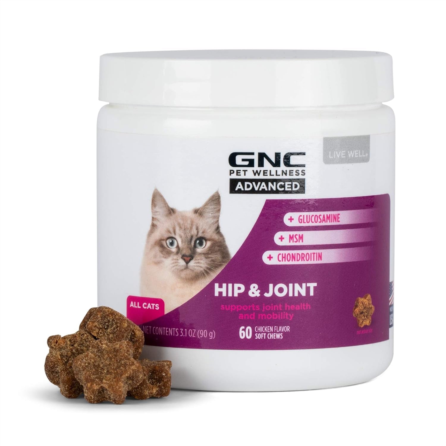 Elevate Your Cat's Mobility with GNC Pets Advanced Hip & Joint Health Soft Chews - Delicious Chicken Flavor, 60 Count