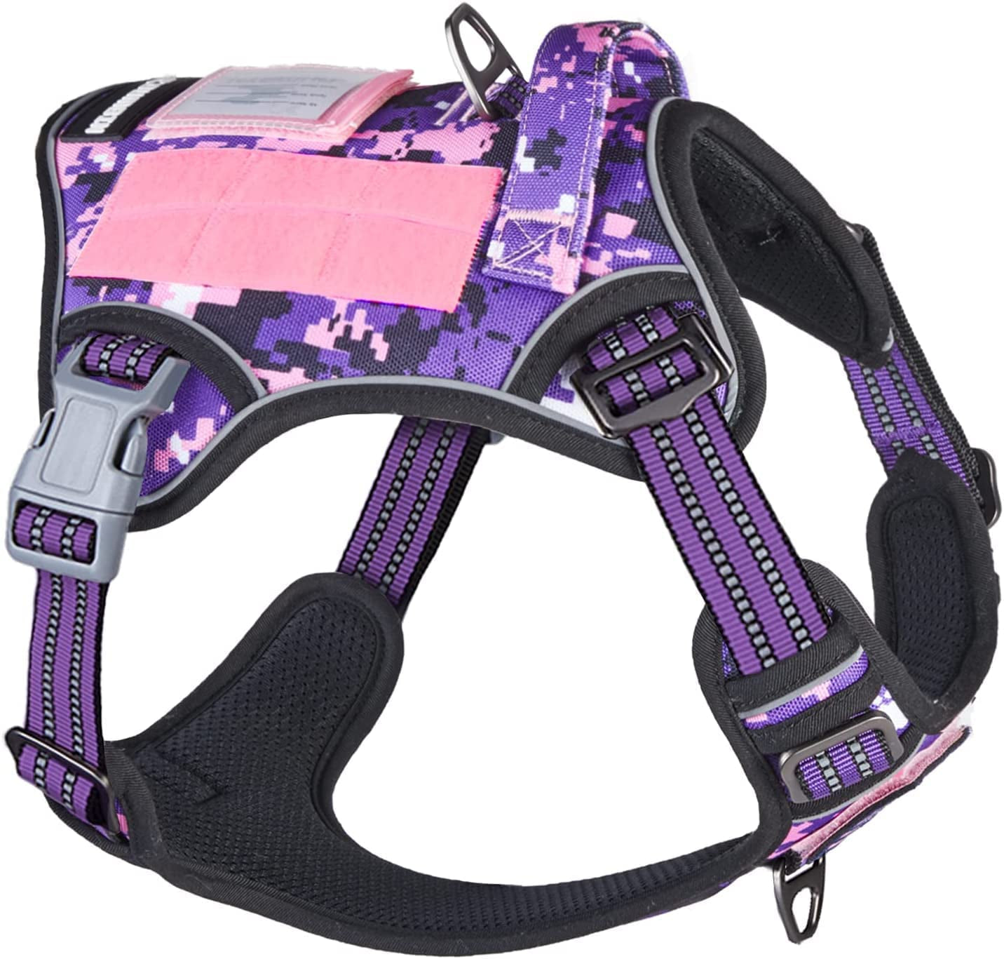 Ultimate No Pull Tactical Dog Harness for Large Dogs - Adjustable & Reflective Purple Camo Vest for Training & Outdoor Adventures