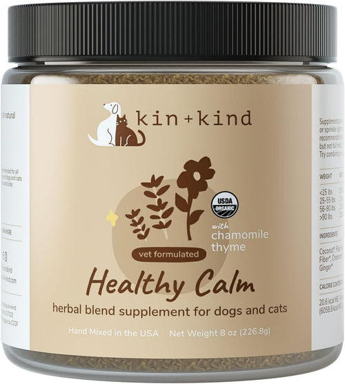 Healthy Calm Natural Supplement for Dogs & Cats - Vet-Approved Formula with Organic Ingredients for Stress Relief - Made in the USA - 8 Oz (Large)